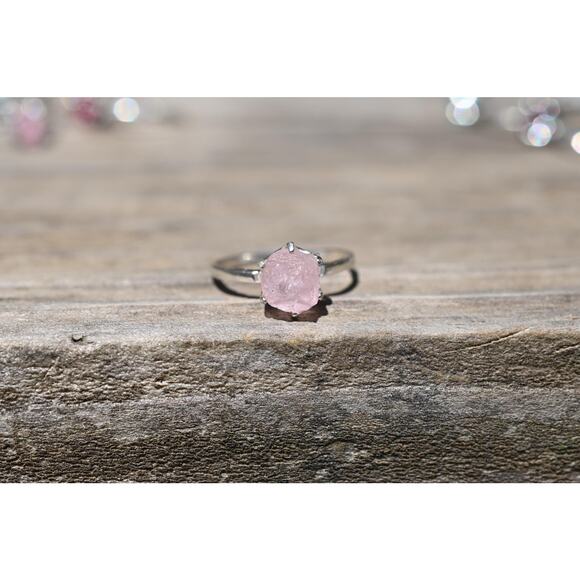 Morganite engagement ring set, raw crystal ring size 3 4 5 6 7 8 9 10 11 12 13 - Picture 6 of 9